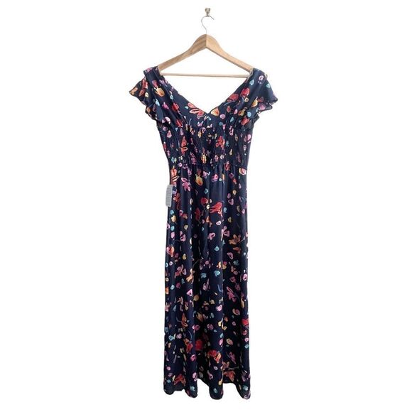 KE NED IK Floral Maxi Dress Women's M Ruffled V-Neck NWT - Picture 2 of 8
